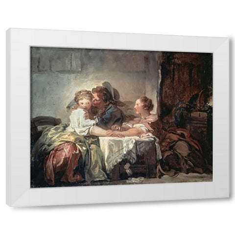 The Captured Kiss White Modern Wood Framed Art Print by Fragonard, Jean Honore