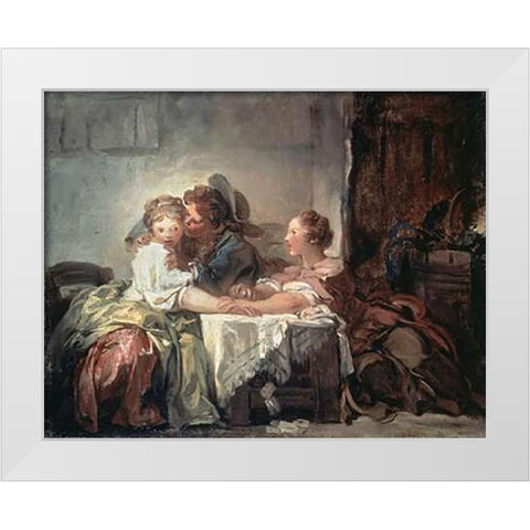 The Captured Kiss White Modern Wood Framed Art Print by Fragonard, Jean Honore