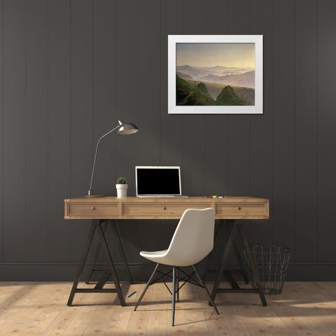 Morning in the Mountains White Modern Wood Framed Art Print by Friedrich, Caspar David