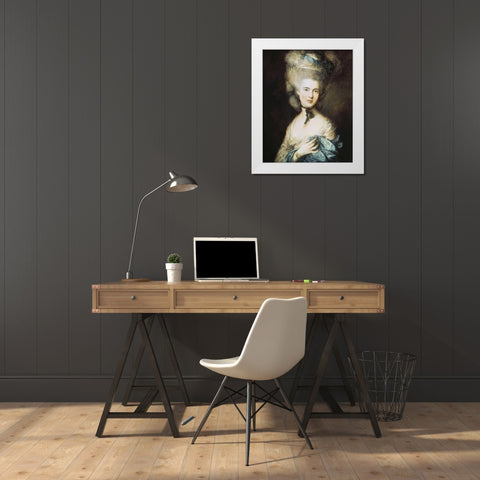 A Woman In Blue, Portrait of The Duchess of Beaufort White Modern Wood Framed Art Print by Gainsborough, Thomas