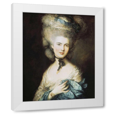 A Woman In Blue, Portrait of The Duchess of Beaufort White Modern Wood Framed Art Print by Gainsborough, Thomas