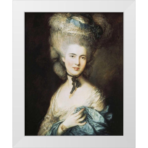 A Woman In Blue, Portrait of The Duchess of Beaufort White Modern Wood Framed Art Print by Gainsborough, Thomas