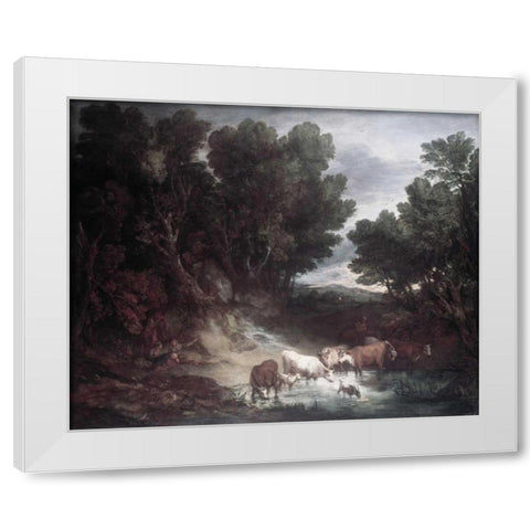 Watering Place White Modern Wood Framed Art Print by Gainsborough, Thomas