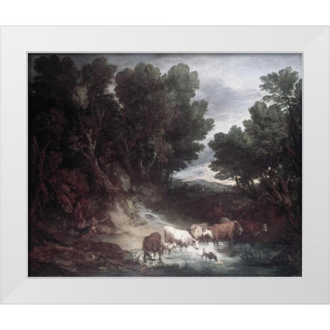 Watering Place White Modern Wood Framed Art Print by Gainsborough, Thomas