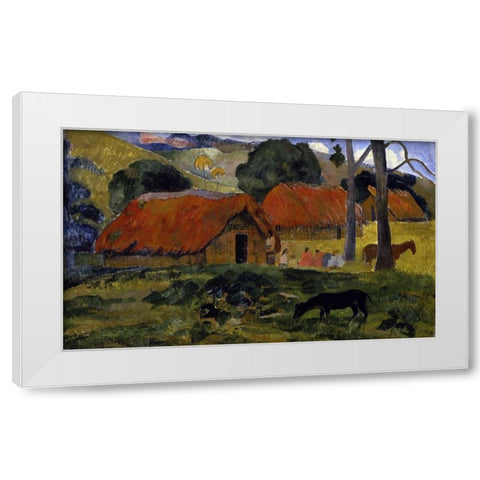 Dog Canine in front of the Hut - Le Chien Devant la Hutte White Modern Wood Framed Art Print by Gauguin, Paul