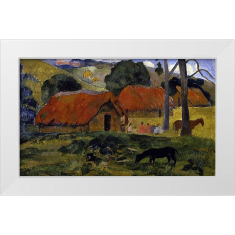Dog Canine in front of the Hut - Le Chien Devant la Hutte White Modern Wood Framed Art Print by Gauguin, Paul
