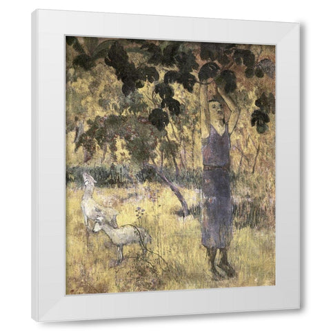 Man Gathering Fruit Cuisine White Modern Wood Framed Art Print by Gauguin, Paul
