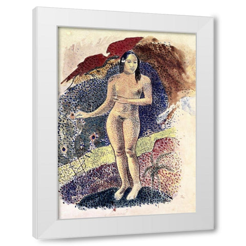 Nude Tahitian Woman (Femme Nue Tahitienne) White Modern Wood Framed Art Print by Gauguin, Paul