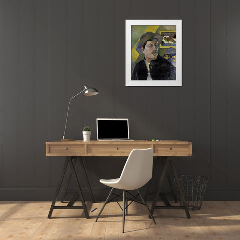 Portrait of the Artist, - Portrait de lArtiste - i White Modern Wood Framed Art Print by Gauguin, Paul