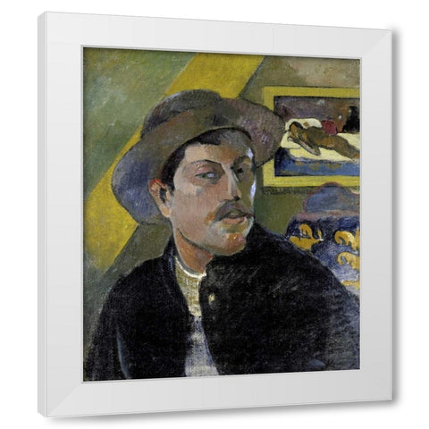 Portrait of the Artist, - Portrait de lArtiste - i White Modern Wood Framed Art Print by Gauguin, Paul
