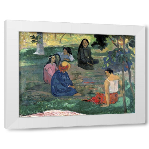 The Talk White Modern Wood Framed Art Print by Gauguin, Paul