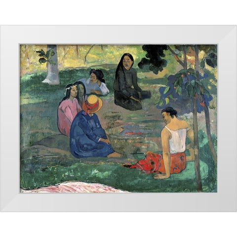 The Talk White Modern Wood Framed Art Print by Gauguin, Paul
