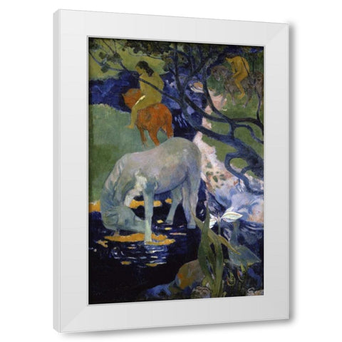 The White Horse - Le Cheval Blanc White Modern Wood Framed Art Print by Gauguin, Paul