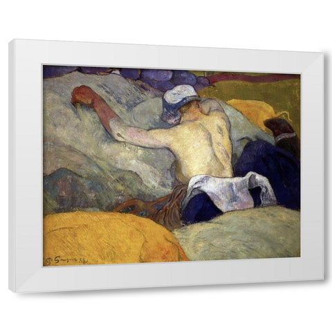 Woman in the Hay (Femme dans le Foin) White Modern Wood Framed Art Print by Gauguin, Paul