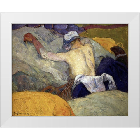 Woman in the Hay (Femme dans le Foin) White Modern Wood Framed Art Print by Gauguin, Paul