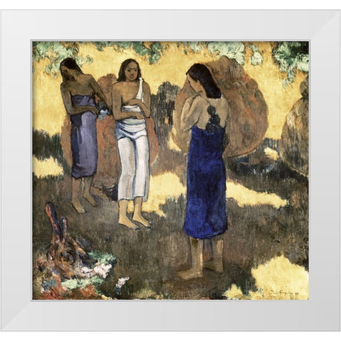 Women Standing Against A Yellow Background Femmes Debout Sur Fond Jaune White Modern Wood Framed Art Print by Gauguin, Paul