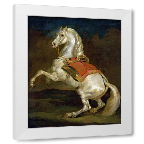 Rearing Horse - Cheval Cabre White Modern Wood Framed Art Print by Gericault, Theodore