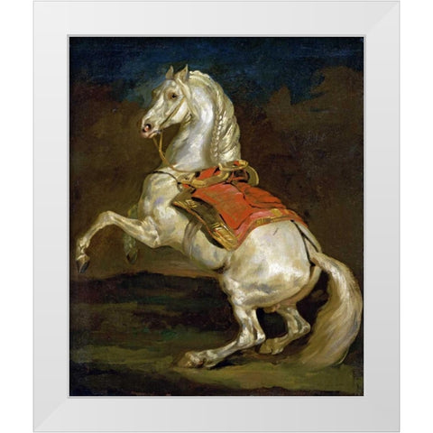 Rearing Horse - Cheval Cabre White Modern Wood Framed Art Print by Gericault, Theodore