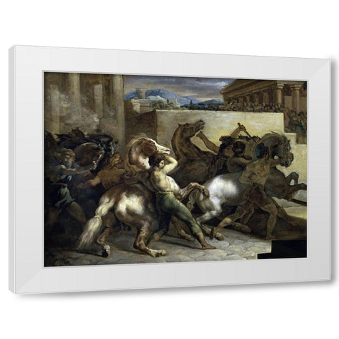 Run of The Wild Horses In Rome White Modern Wood Framed Art Print by Gericault, Theodore