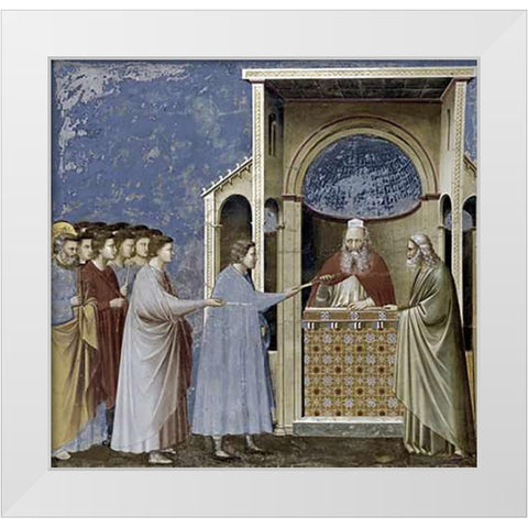 Virgins Suitors Presenting Their Rods White Modern Wood Framed Art Print by Giotto
