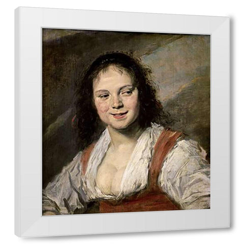 Gypsy Girl White Modern Wood Framed Art Print by Hals, Frans