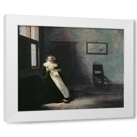 Woman Tearing Up a Letter White Modern Wood Framed Art Print by Hals, Frans
