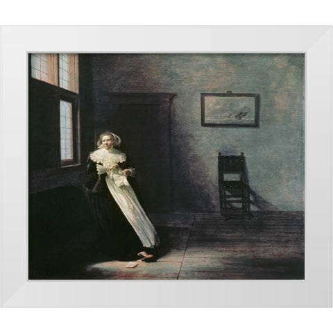 Woman Tearing Up a Letter White Modern Wood Framed Art Print by Hals, Frans