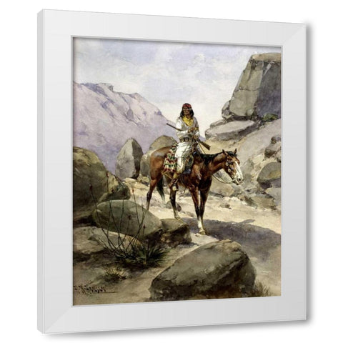 Indian On Horseback White Modern Wood Framed Art Print by Hansen, Herman Wendelborg