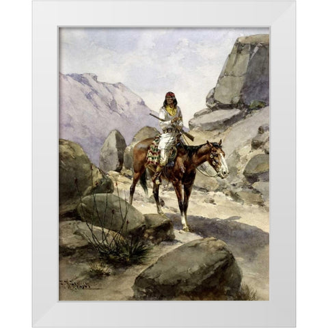 Indian On Horseback White Modern Wood Framed Art Print by Hansen, Herman Wendelborg