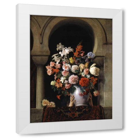 Vase of Flowers In The Window White Modern Wood Framed Art Print by Hayez, Francesco
