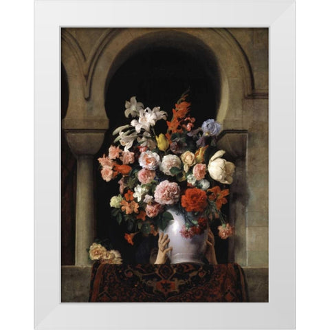 Vase of Flowers In The Window White Modern Wood Framed Art Print by Hayez, Francesco