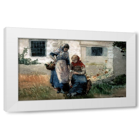 Picking Flowers White Modern Wood Framed Art Print by Homer, Winslow