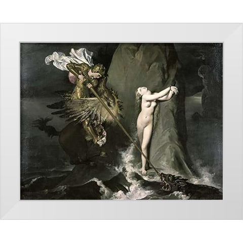 Angelica Saved by Ruggiero White Modern Wood Framed Art Print by Ingres, Jean Auguste Dominique