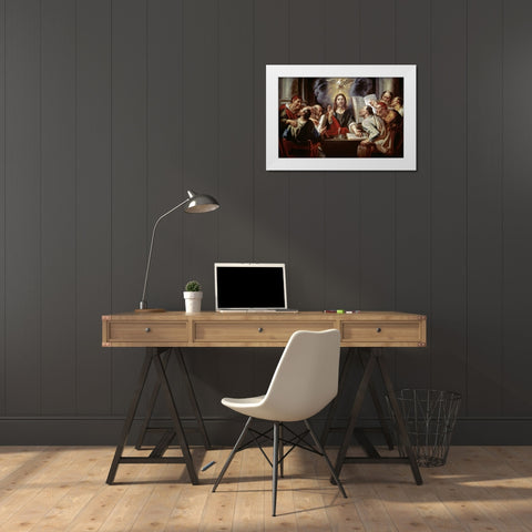 Christ Disputing with the Pharisees White Modern Wood Framed Art Print by Jordaens, Jacob