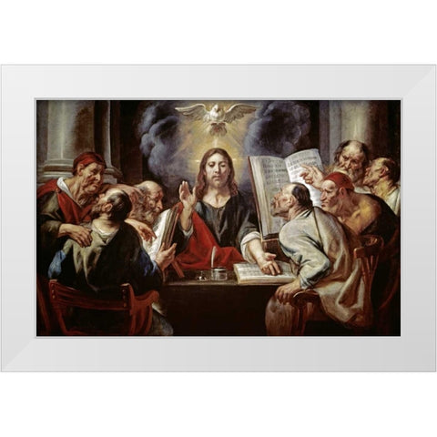 Christ Disputing with the Pharisees White Modern Wood Framed Art Print by Jordaens, Jacob