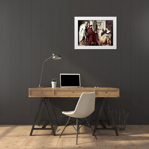 Jesus at The House of Mary and Martha White Modern Wood Framed Art Print by Jordaens, Jacob