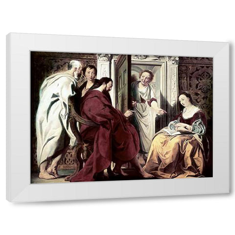 Jesus at The House of Mary and Martha White Modern Wood Framed Art Print by Jordaens, Jacob