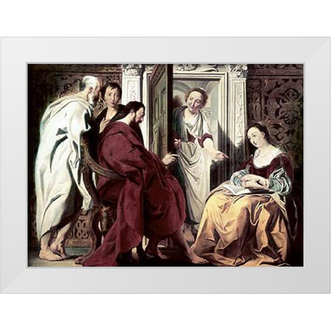Jesus at The House of Mary and Martha White Modern Wood Framed Art Print by Jordaens, Jacob
