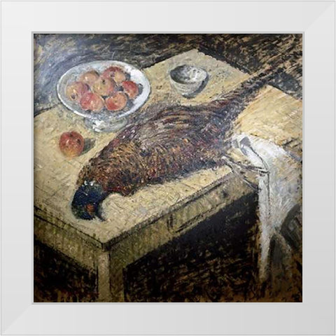 Pheasant On a Table White Modern Wood Framed Art Print by Loiseau, Gustave