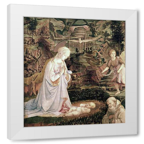 Madonna and Child With Angels White Modern Wood Framed Art Print by Lippi, Filippo