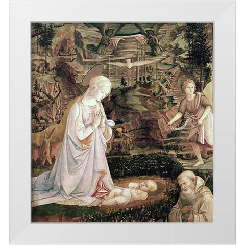 Madonna and Child With Angels White Modern Wood Framed Art Print by Lippi, Filippo