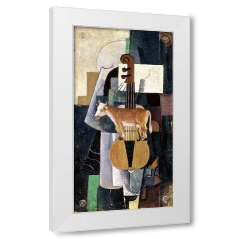 Cow and Violin, 1913 White Modern Wood Framed Art Print by Malevich, Kazimir