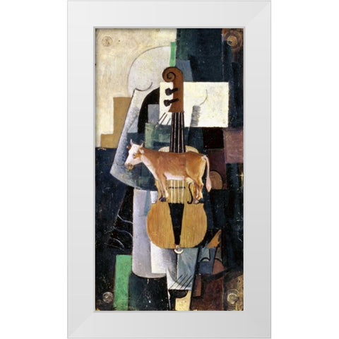 Cow and Violin, 1913 White Modern Wood Framed Art Print by Malevich, Kazimir