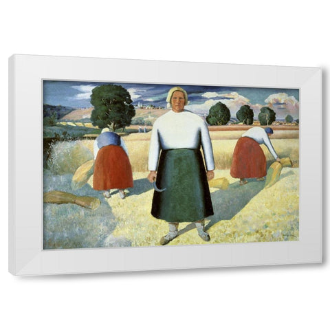 Female Farmers White Modern Wood Framed Art Print by Malevich, Kazimir