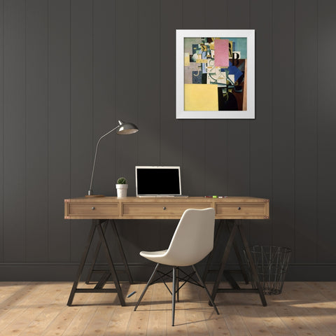 Lady By The Poster White Modern Wood Framed Art Print by Malevich, Kazimir