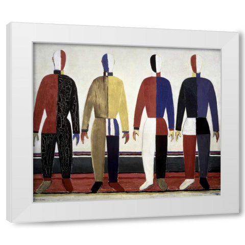 Sportsmen White Modern Wood Framed Art Print by Malevich, Kazimir