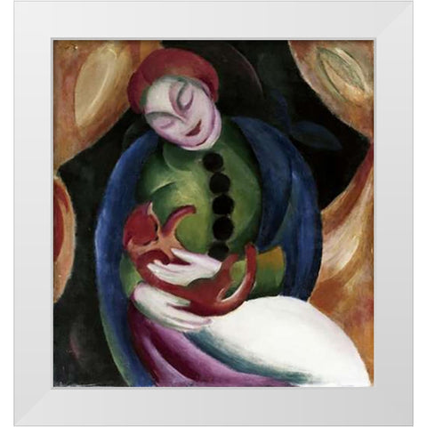 Girl With a Cat White Modern Wood Framed Art Print by Marc, Franz