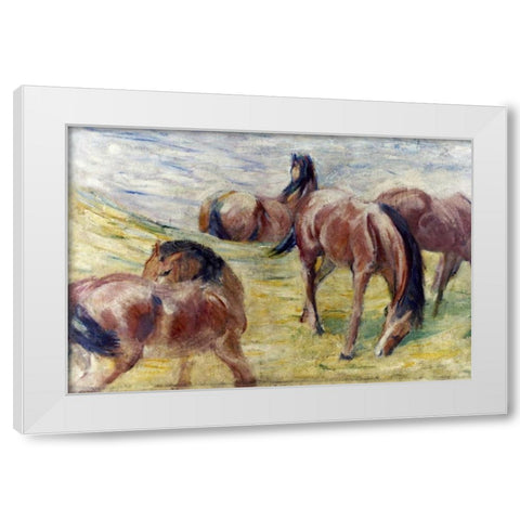 Horses Out To Pasture White Modern Wood Framed Art Print by Marc, Franz