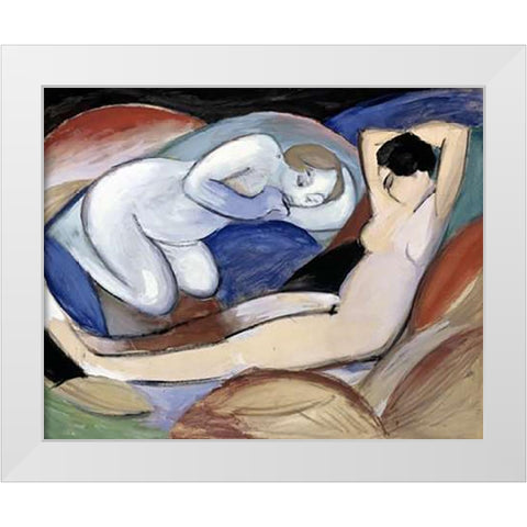 Zwei Liegende Akte White Modern Wood Framed Art Print by Marc, Franz