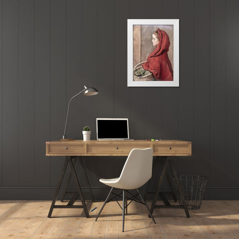 Red Riding Hood (The Artists Daughter Effie) White Modern Wood Framed Art Print by Millais, John Everett